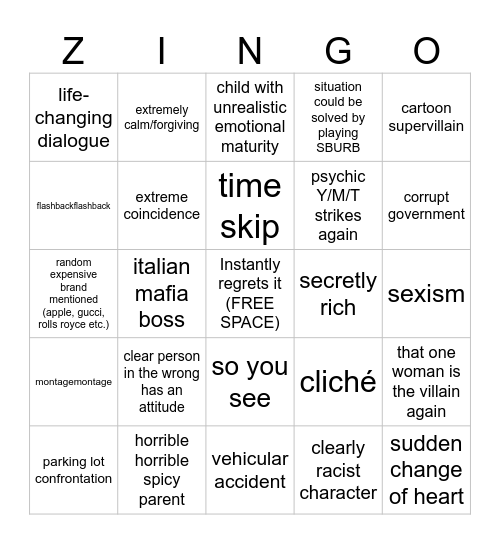 zhar zann zingo 2 Bingo Card