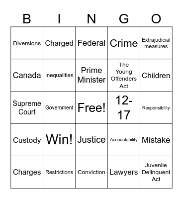 YCJA BINGO! Bingo Card