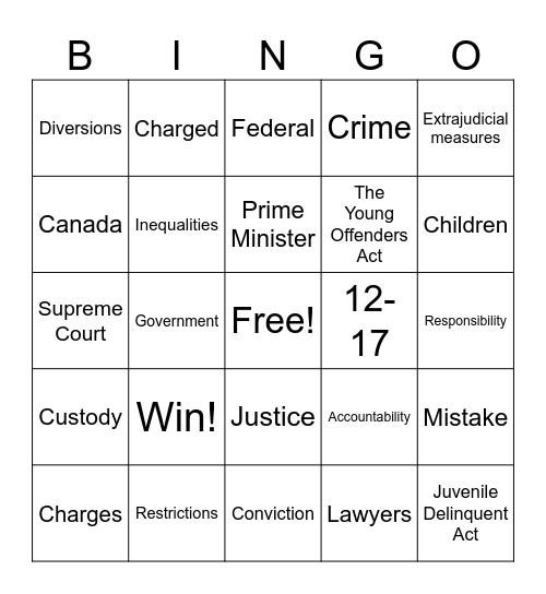 YCJA BINGO! Bingo Card