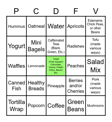 Quick Healthy Lunch Bingo Card