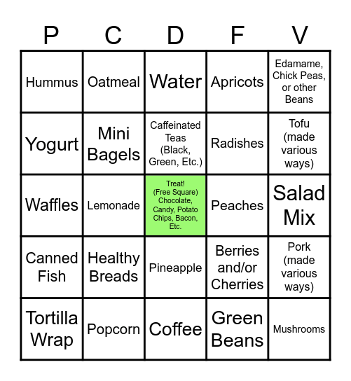 Quick Healthy Lunch Bingo Card