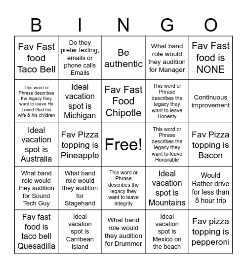Untitled Bingo Card