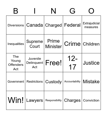 YCJA BINGO! Bingo Card