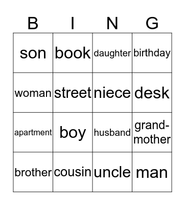 mostly family Bingo Card