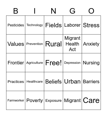 Rural and Migrant Health Bingo Card