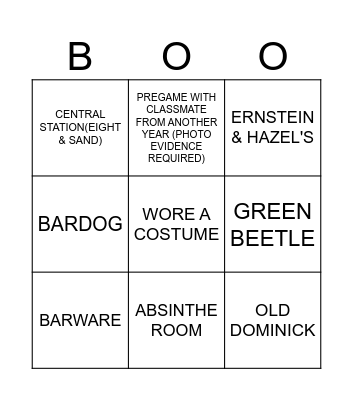 BOOCOM Bar Crawl Bingo Card