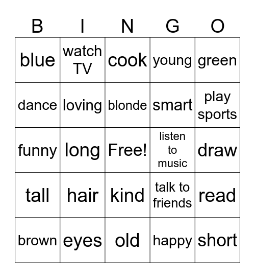 Vocabulary BINGO Card