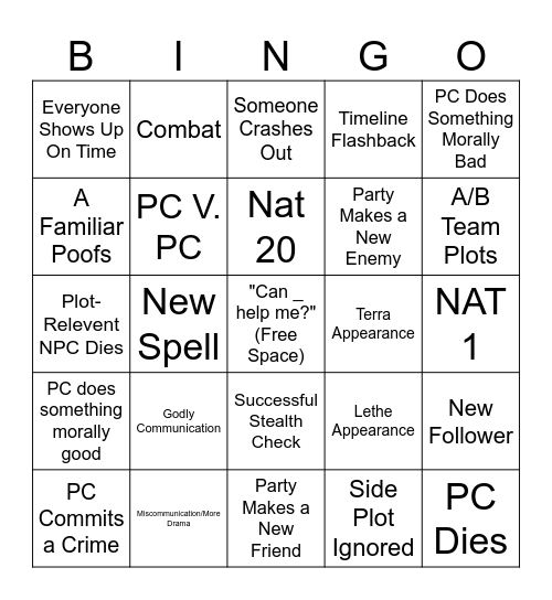 The Fools Bingo Card