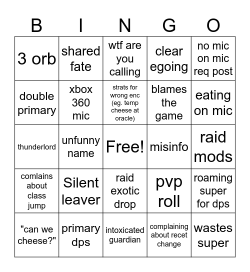 lfg bingo (kill me please) Bingo Card