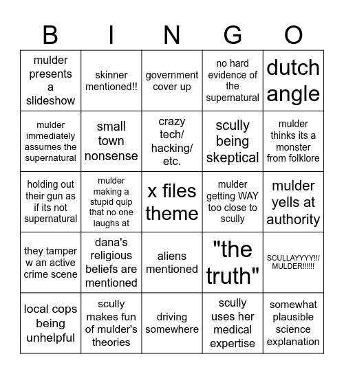 Xfiles bingo Card