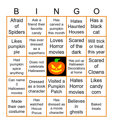 Virtual Halloween Bingo Card