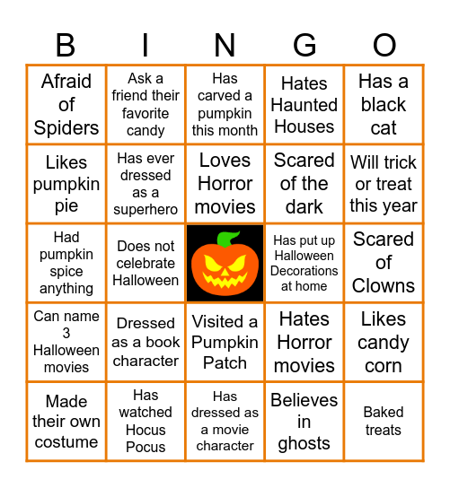 Virtual Halloween Bingo Card