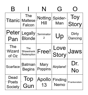 Movie Quote Bingo Card