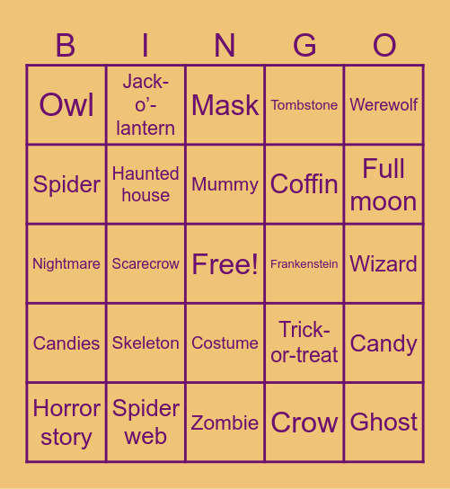 Halloween Bingo Card