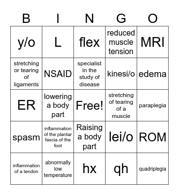 Muscular System Bingo Card