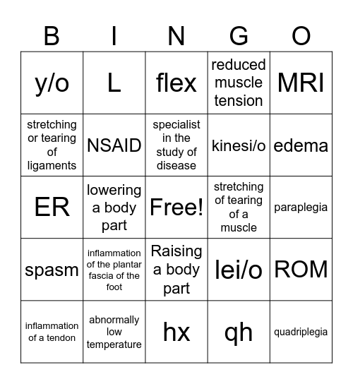 Muscular System Bingo Card
