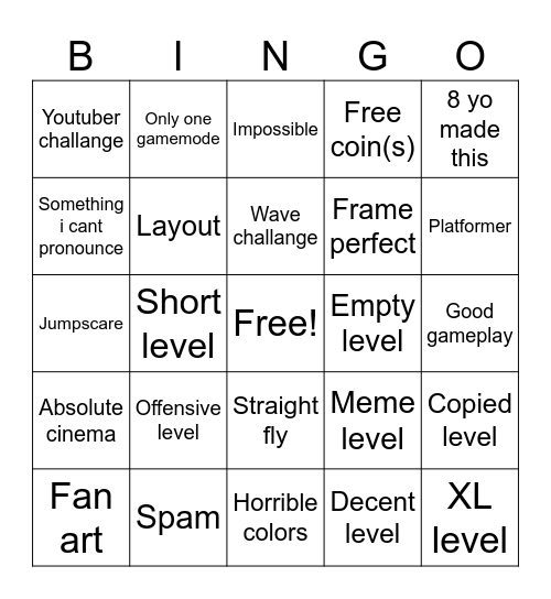 GD Recent tab bingo card Bingo Card
