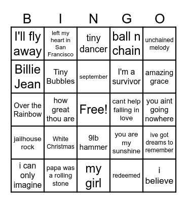 Musical Bingo Card