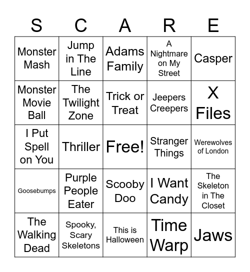 Halloween Music Bingo Card