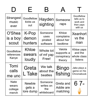 Debate Bingo Card