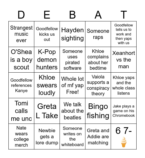 Debate Bingo Card