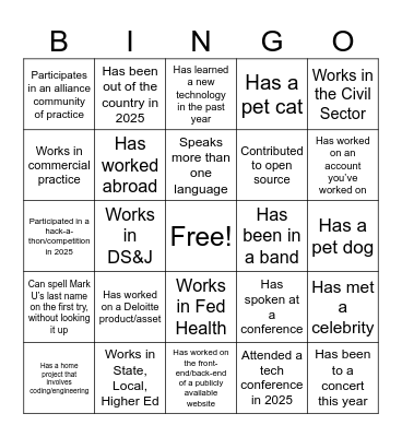 Deloitte Bingo Card