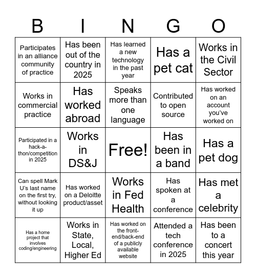 Deloitte Bingo Card