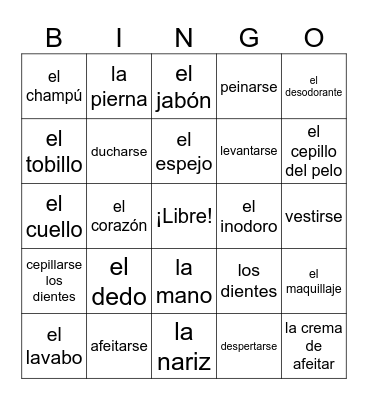 Rutina Diaria Vocab Bingo Card