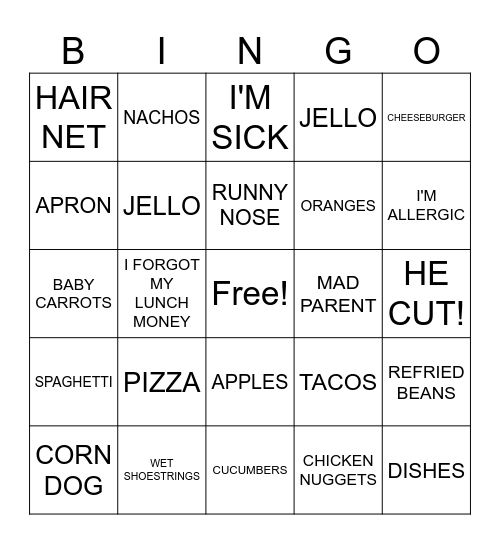 LUNCH LADY BINGO Card