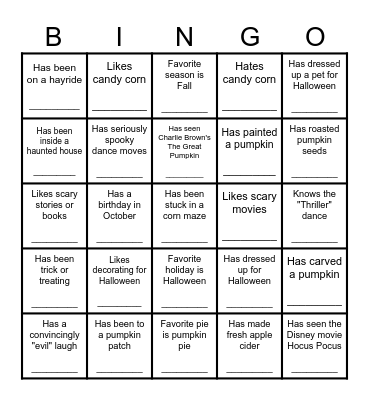 Halloween Ice Breaker Bingo Card