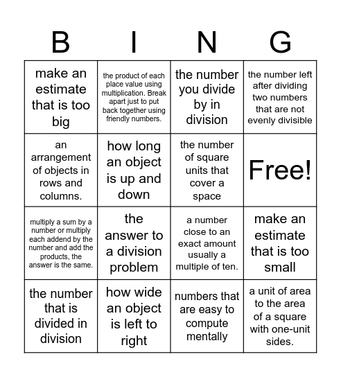Math Bingo Card