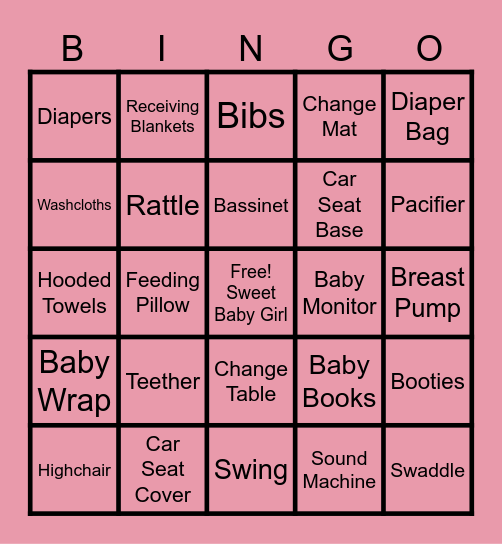 Sweet Baby Girl Bingo Card