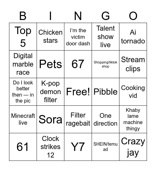 TikTok bingo Card