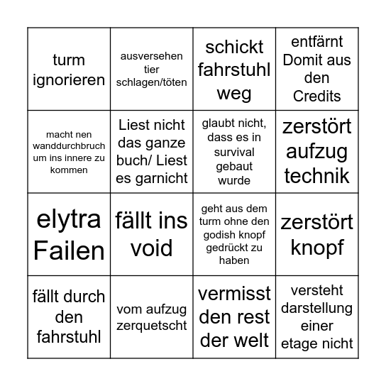 Jinja Aufzug bingo Card