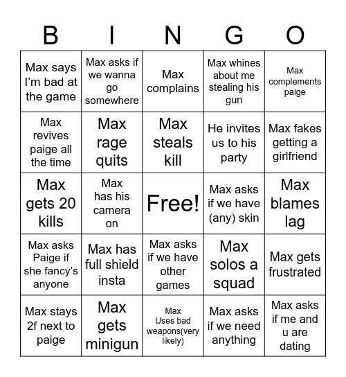 Max predict bingo Card