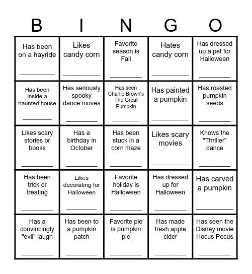 Halloween Ice Breaker Bingo Card