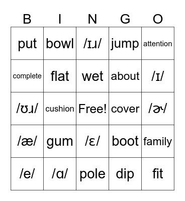 Vowels Bingo Card