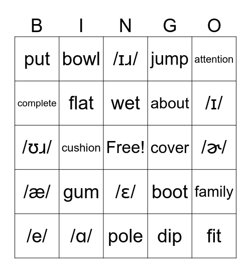 Vowels Bingo Card