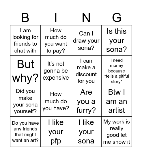 Hungry Artist Bingo By Youwek Bingo Card