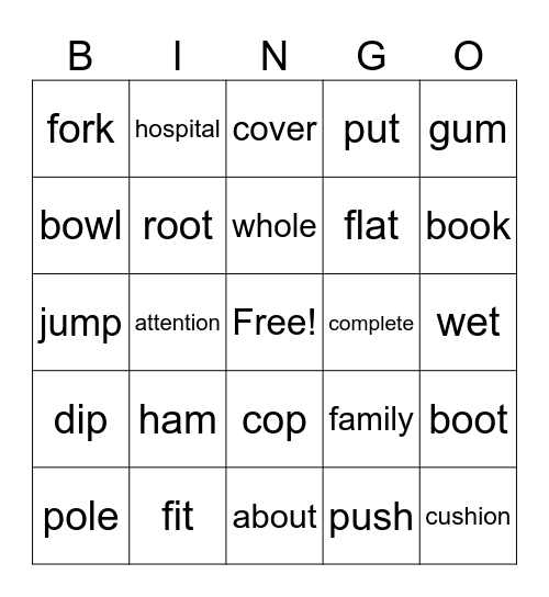 Vowels Bingo Card