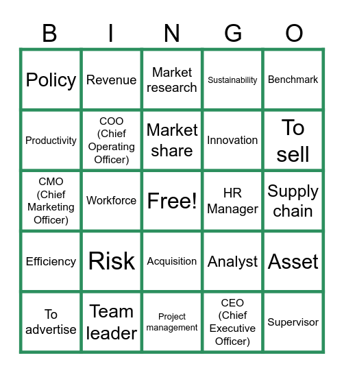BUSINESS MANAGEMENT Bingo Card