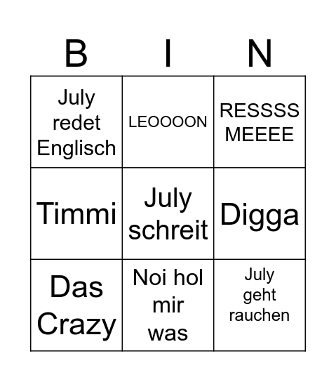 Schorly Bingo Card
