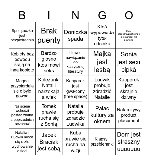 Rodzinka.pl sezon 17 Bingo Card