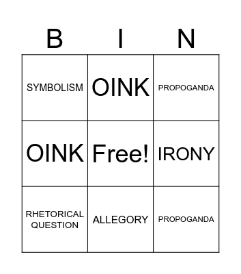 Animal Farm Bingo Card