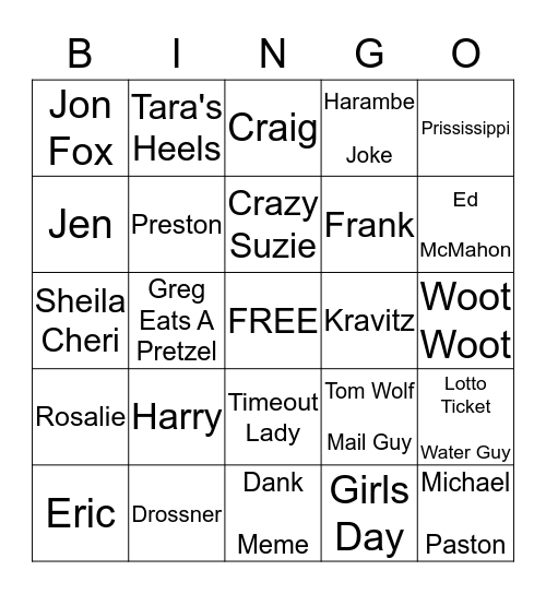 Breaktime Bingo Card