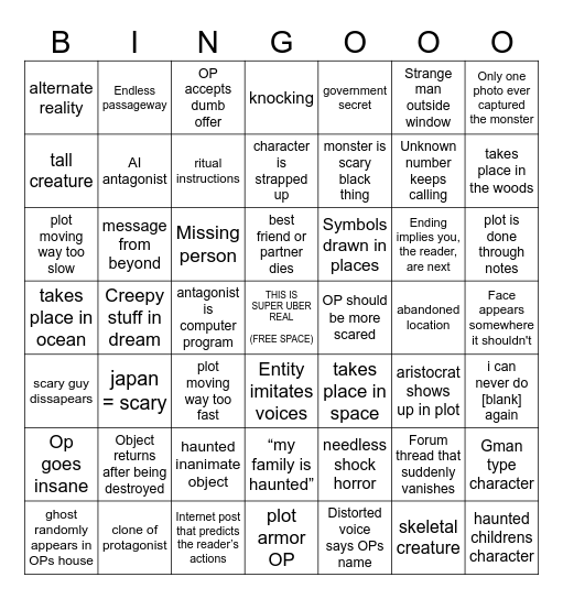 MrCreepyPasta Revamped Bingo Card