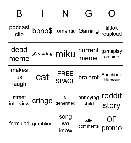Instagram Reels Bingo Card
