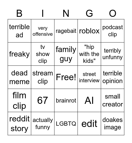 TIKTOK BINGO Card