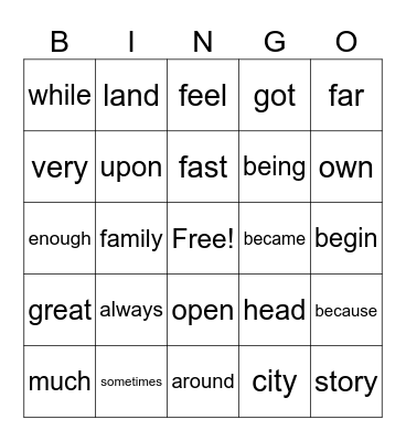 High Frequency Words - 2 Bingo Card