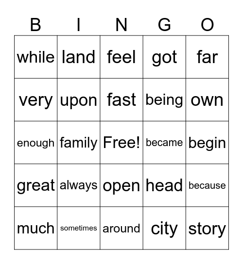 High Frequency Words - 2 Bingo Card